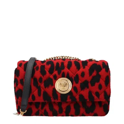 Versace Leopard-print Wool Shoulder Bag In Red