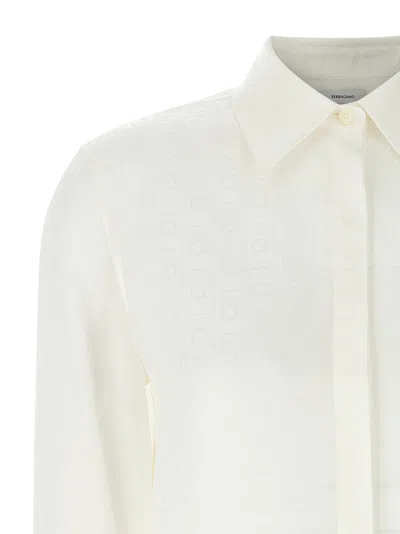 Ferragamo Blouse Logo Print Long Sleeves In White