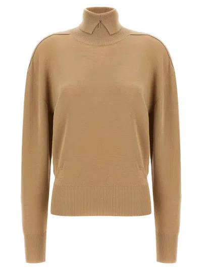 Burberry High Neck Wool Sweater With Equestrian Knight Motif In Brown