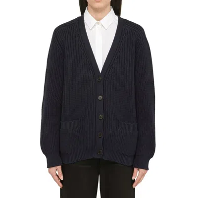 Prada Cotton Ribbed Cardigan In Blue