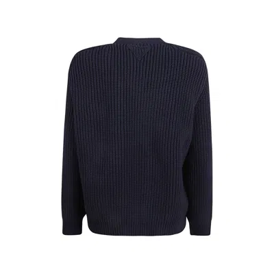 Prada Cotton Ribbed Cardigan In Blue