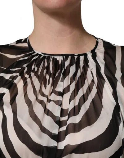 Msgm Black White Zebra Puff Sleeves Mini Dress In Multi