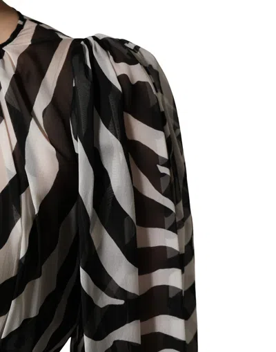 Msgm Black White Zebra Puff Sleeves Mini Dress In Multi