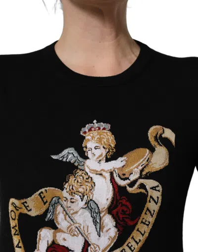 Dolce & Gabbana Black Angels Wool Crew Neck Pullover Sweater In Black