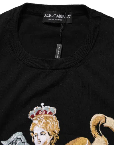 Dolce & Gabbana Black Angels Wool Crew Neck Pullover Sweater In Black