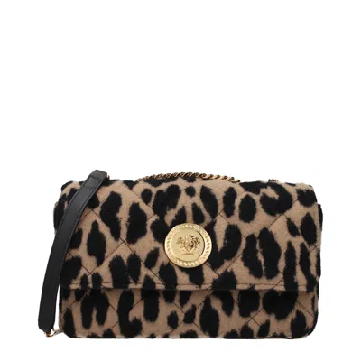 Versace Leopard-print Wool Shoulder Bag In Brown