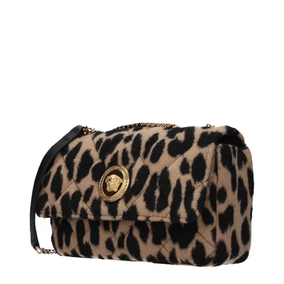 Versace Leopard-print Wool Shoulder Bag In Brown