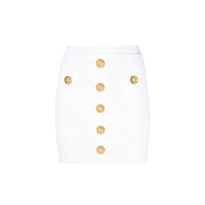 Balmain Embellished Pointelle And Ribbed-knit Mini Skirt In White