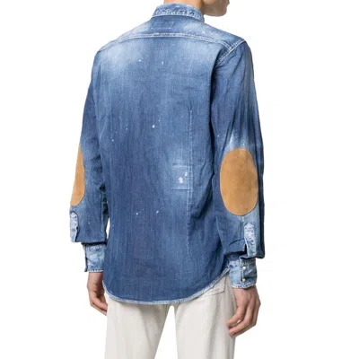 Dsquared2 Man Denim Shirt Blue Size 42 Cotton, Elastane In Blue