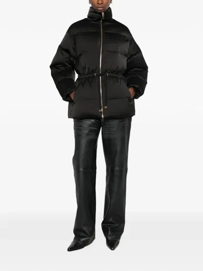 Elisabetta Franchi Drawstring Puffer Jacket In Black