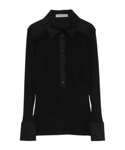 D Exterior Contrast-panel Button-up Blouse In Black