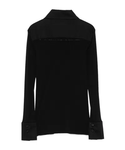 D Exterior Contrast-panel Button-up Blouse In Black