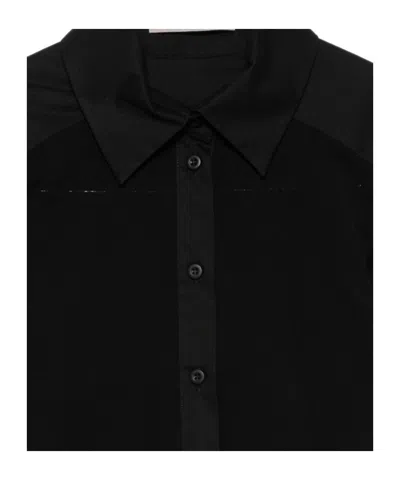 D Exterior Contrast-panel Button-up Blouse In Black