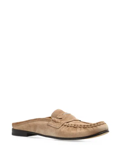 Fendi Suede Slides With Logo In Neutral