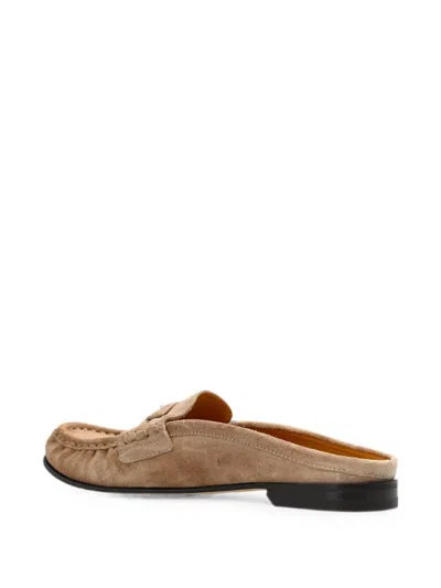 Fendi Suede Slides With Logo In Neutral