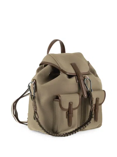 Weekend Max Mara Plain-weave And Leather Backpack In Neutral