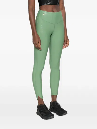 Macron Metallic-effect Performance Leggings In Green