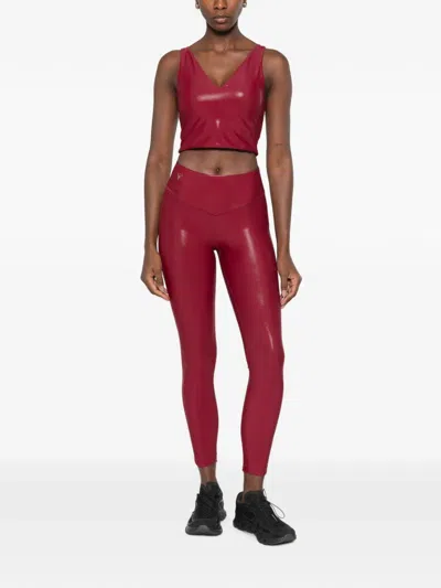 Macron Metallic-effect Logo-patch Performance Leggings In Red