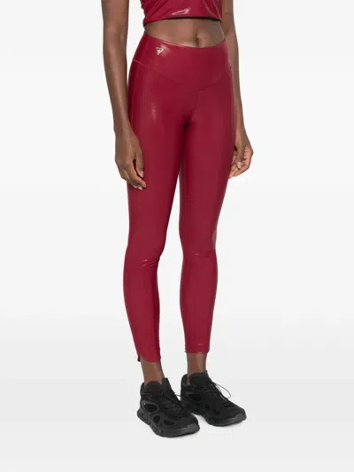 Macron Metallic-effect Logo-patch Performance Leggings In Red