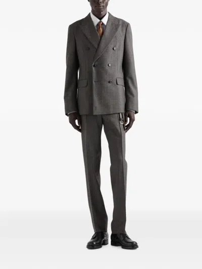 Prada Double-breasted Wool Suit In Gray