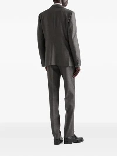 Prada Double-breasted Wool Suit In Gray