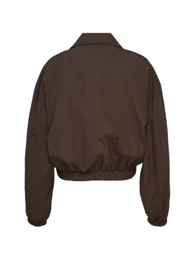 Pushbutton Lace-panelled Bomber Jacket In Brown