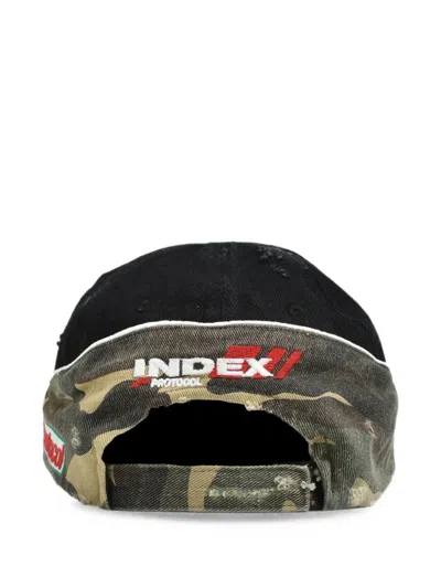 Protocol Index Distressed-effect Camouflage-panel Cap In Black