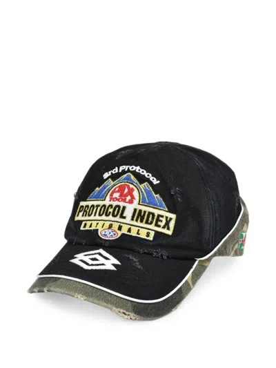 Protocol Index Distressed-effect Camouflage-panel Cap In Black