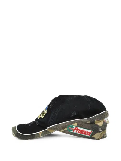Protocol Index Distressed-effect Camouflage-panel Cap In Black