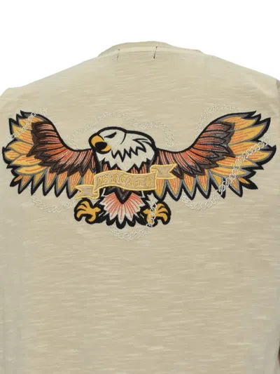 Breath Eagle-patch V-neck T-shirt In 뉴트럴