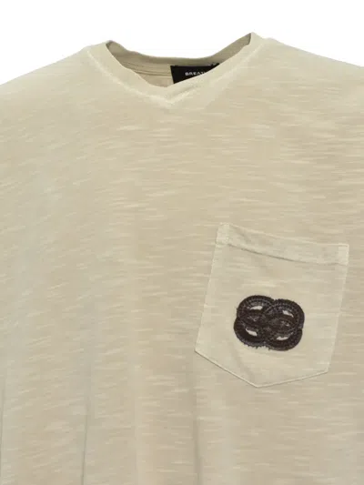 Breath Eagle-patch V-neck T-shirt In 뉴트럴