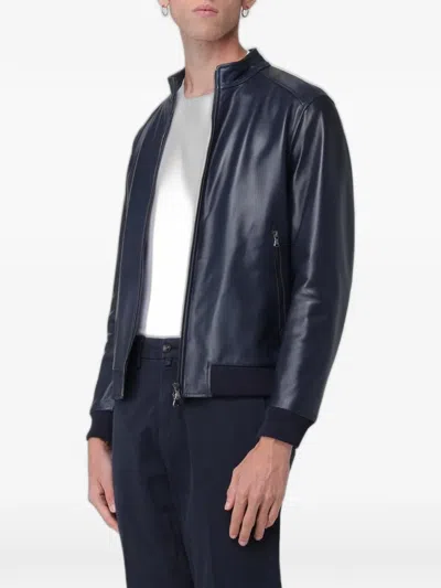 Xc Leather Bomber Jacket In Multi
