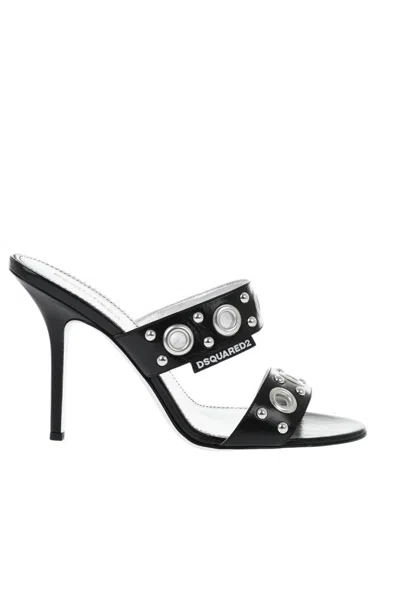 Dsquared2 Gothic 100mm Leather Sandals In Black