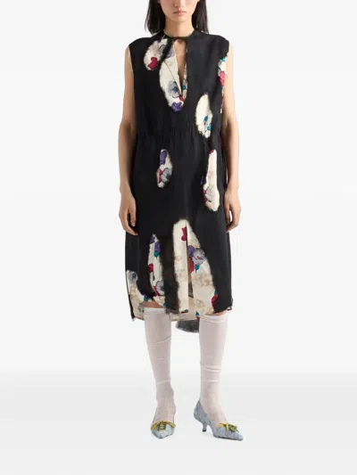 Prada Devore Georgette Dress In Black