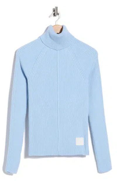 Marc Jacobs Fitted Ribbed Turtleneck Sweater With Vertical Texture In Blue