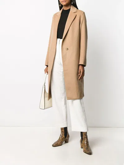 Vince Double Breasted Wool Blend Belted Coat In Neutral