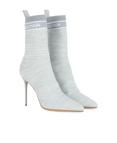 Balmain Skye 95mm Knit Ankle Boots In White