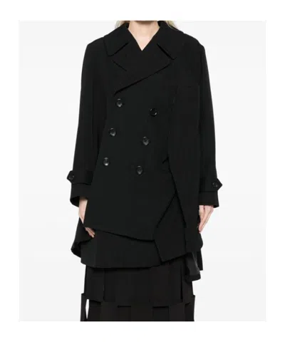 Comme Des Garçons Double-breasted Gabardine Jacket In Black