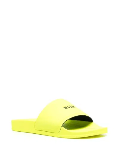 Msgm Logo-print Sliders In Yellow