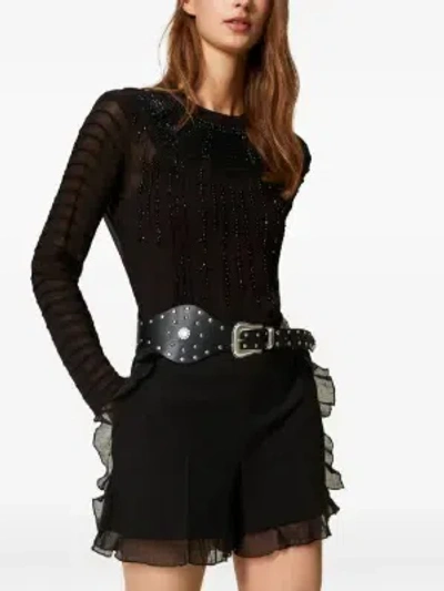 Twinset Stud-embellished Wave Belt In Black