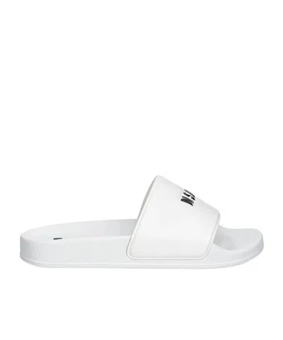 Msgm Logo-embossed Slides In White