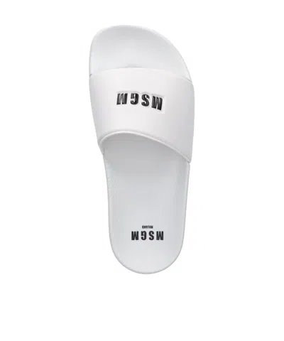 Msgm Logo-embossed Slides In White