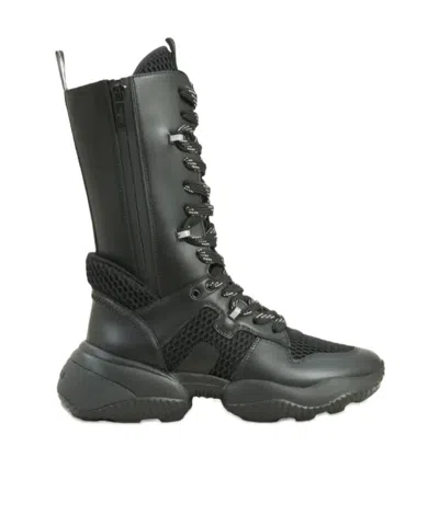 Hogan Interaction Leather Boots In Black
