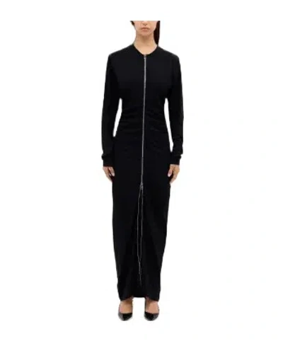 Msgm Zip-front Gathered Maxi Dress In Black