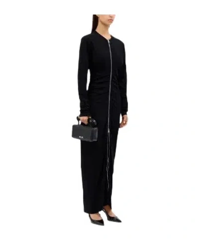 Msgm Zip-front Gathered Maxi Dress In Black