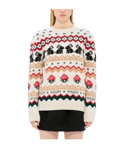 Msgm Wool Blend Sweatshirt In White