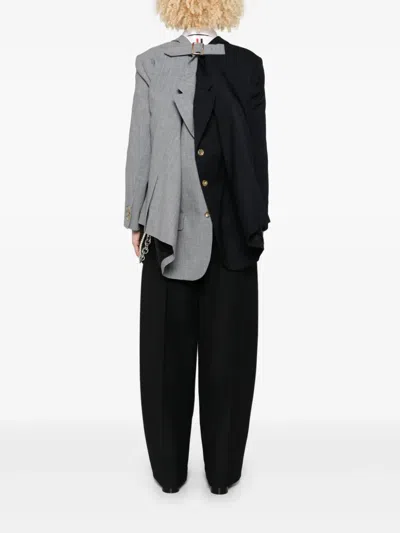Comme Des Garçons Pinstriped Two-tone Jacket In Multi