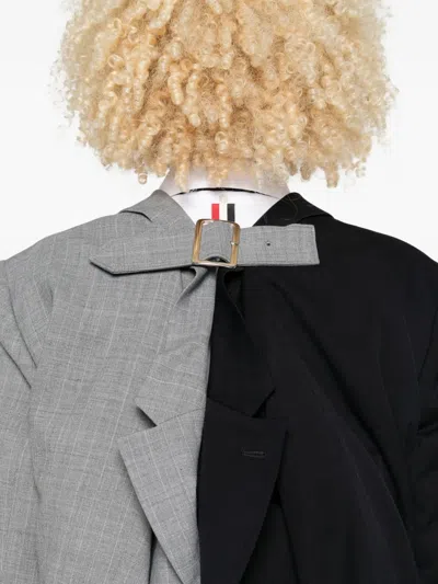Comme Des Garçons Pinstriped Two-tone Jacket In Multi