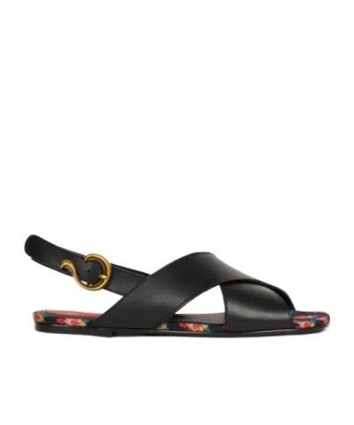 Etro Low Leather Sandals With Crossover Detail In Multi