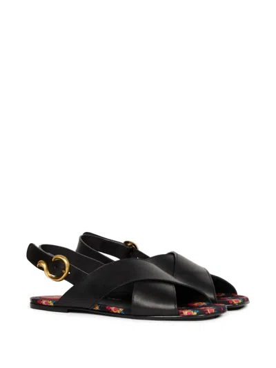 Etro Low Leather Sandals With Crossover Detail In Multi